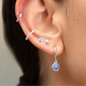 Monica Vinader Sterling Silver Siren Mini Kyanite‎ Nugget Huggie Earrings, NWT